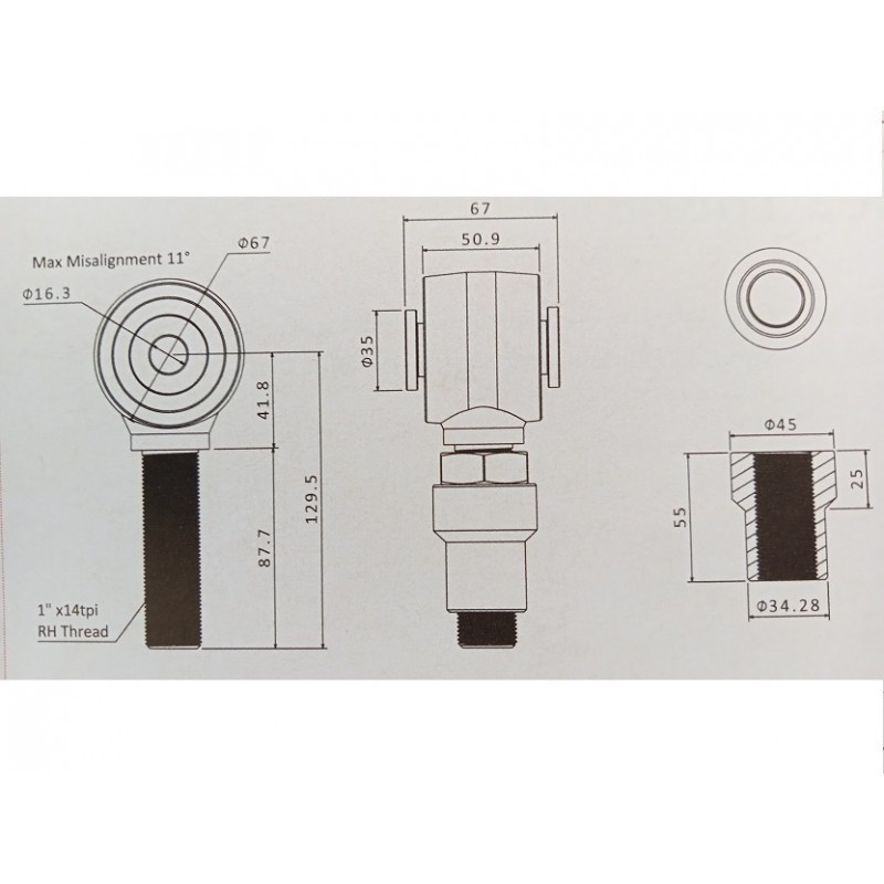 Rotule uniball avec douille pour tirant de pont
